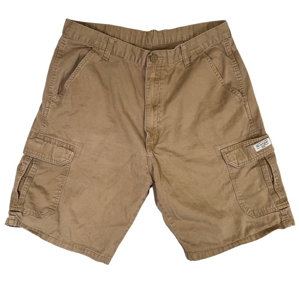 Wrangler Authentic Issue Mens Tan Khaki Cotton Cargo Shorts Size 34 60GRWAO